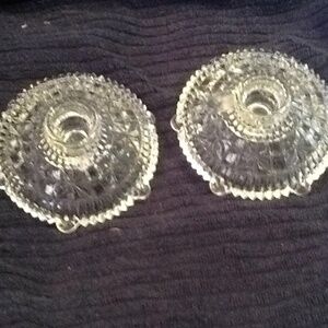 A pair of vintage Anchor Hocking Stars and Bars pattern candleholders.-used